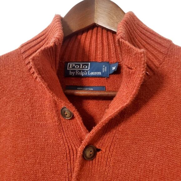 Vintage Polo Ralph Lauren Heavy Knit Pullover Sweater Size M Red Button Collar - Picture 3 of 11